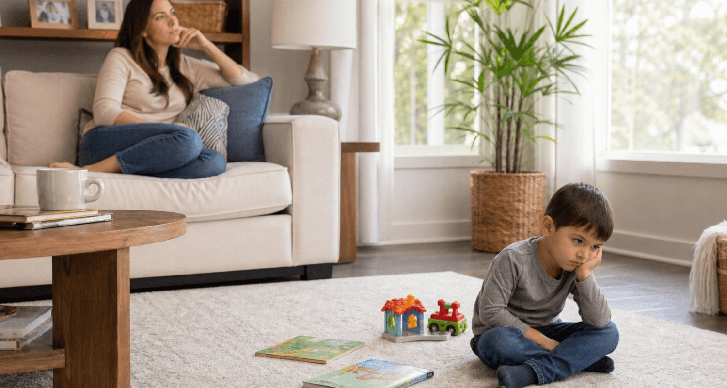 Madre buscando actividades para imprimir en internet